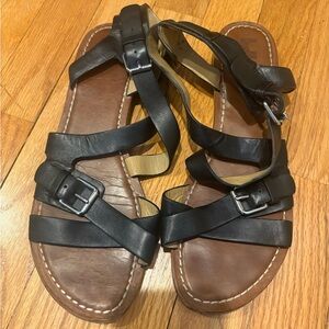 Belle by Sigerson Morrison black + brown leather sandals with buckle straps